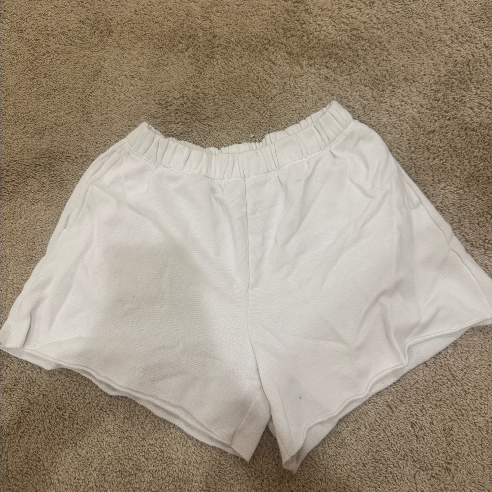 aerie White Elastic-Waist Athletic Shorts